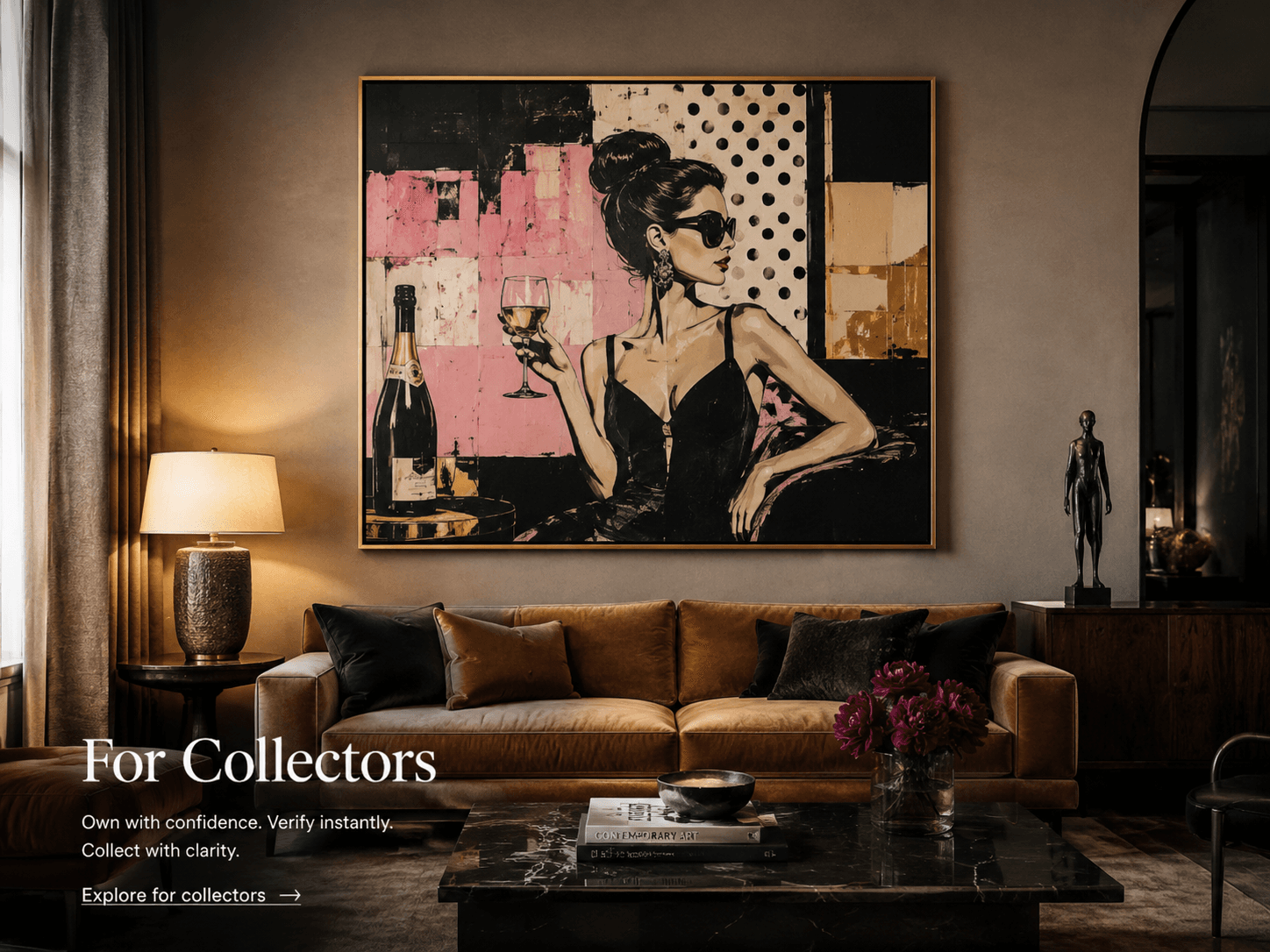 An elegant collector lounge with contemporary pop art