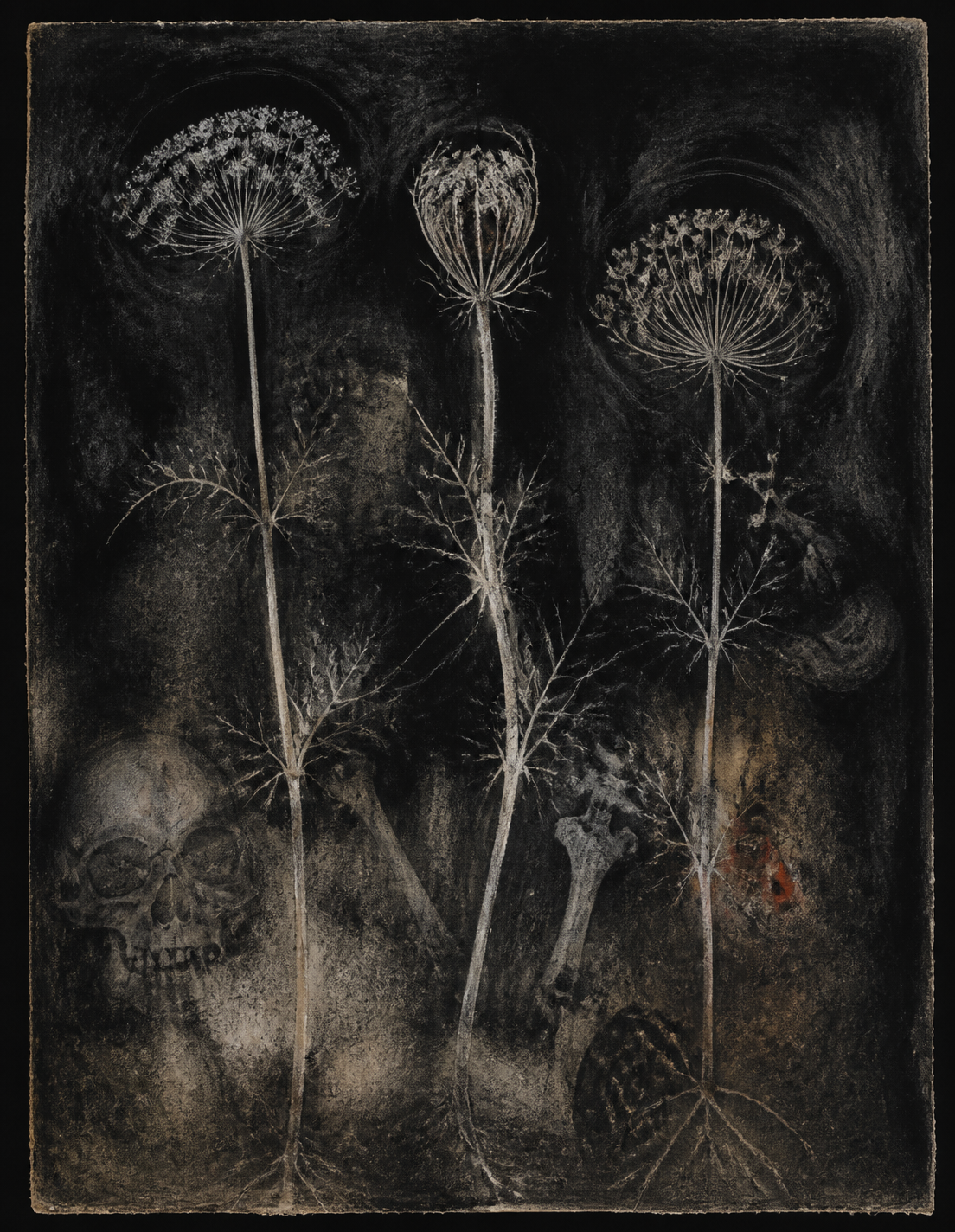 Fictional monochrome artwork titled Black Orchard